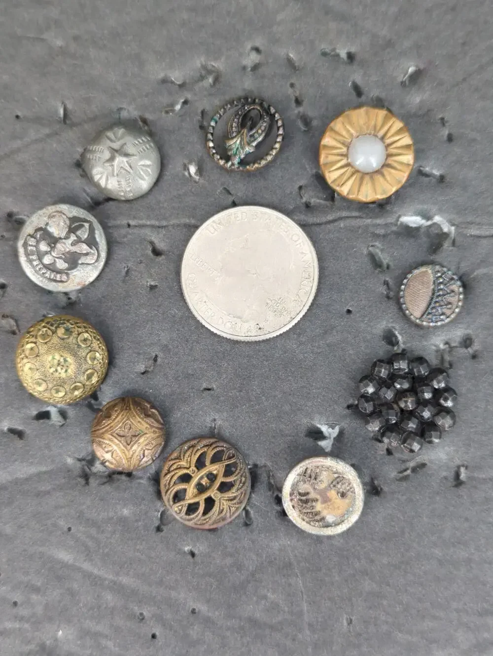 LOT EE of 10 Antique Vintage Victorian Brass Mixed Materials Buttons ESTATE FIND
